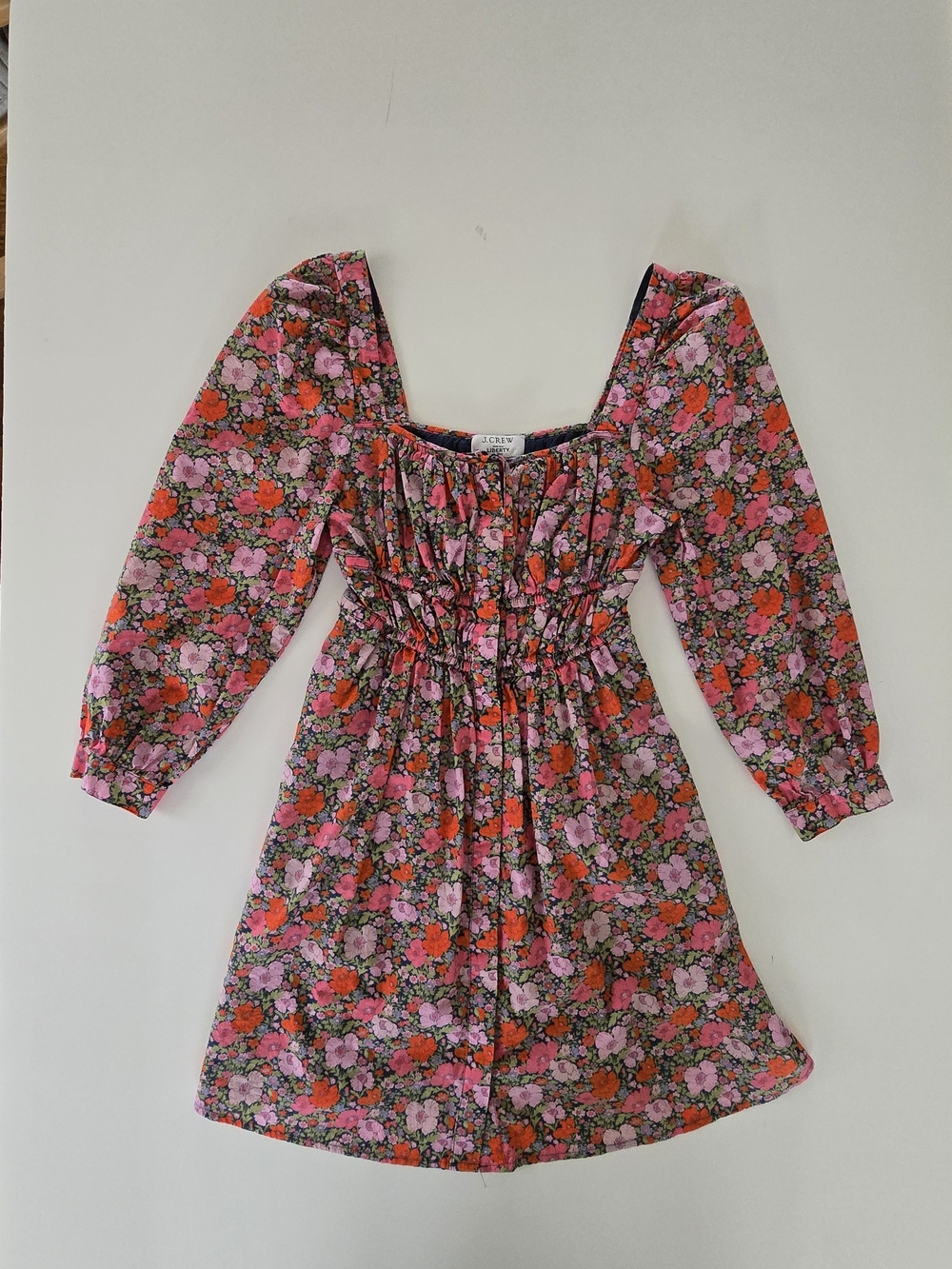 Smocked Floral Square-Neck Dress - Pink & Orange